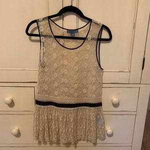 Anthropologie: Cream and black lace blouse